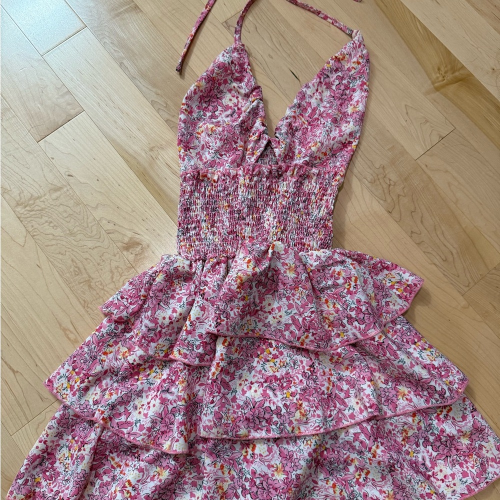 SHEIN Pink Floral Halter Dress